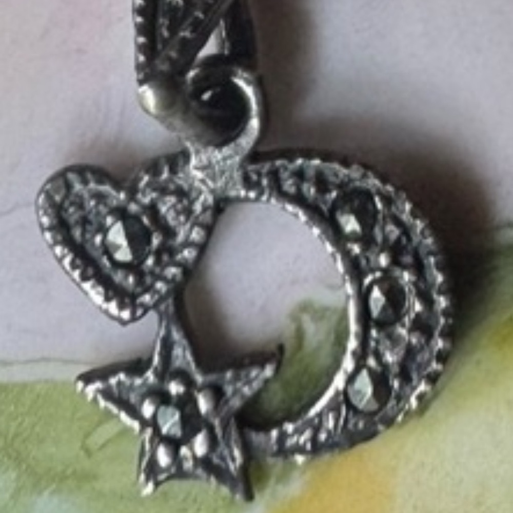 Vintage Sterling Silver sun, moon and  Heart Pendant Necklace.